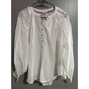 Pilcro Anthropologie White Peasant Blouse XS Boho Long Sleeve Button Front Top